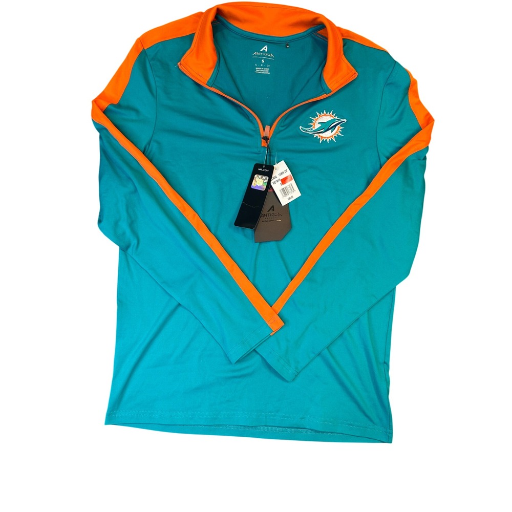 Antigua NFL Miami Dolphins Mens Small 1/4 Zip Pullover Aqua Orange 105809 23F